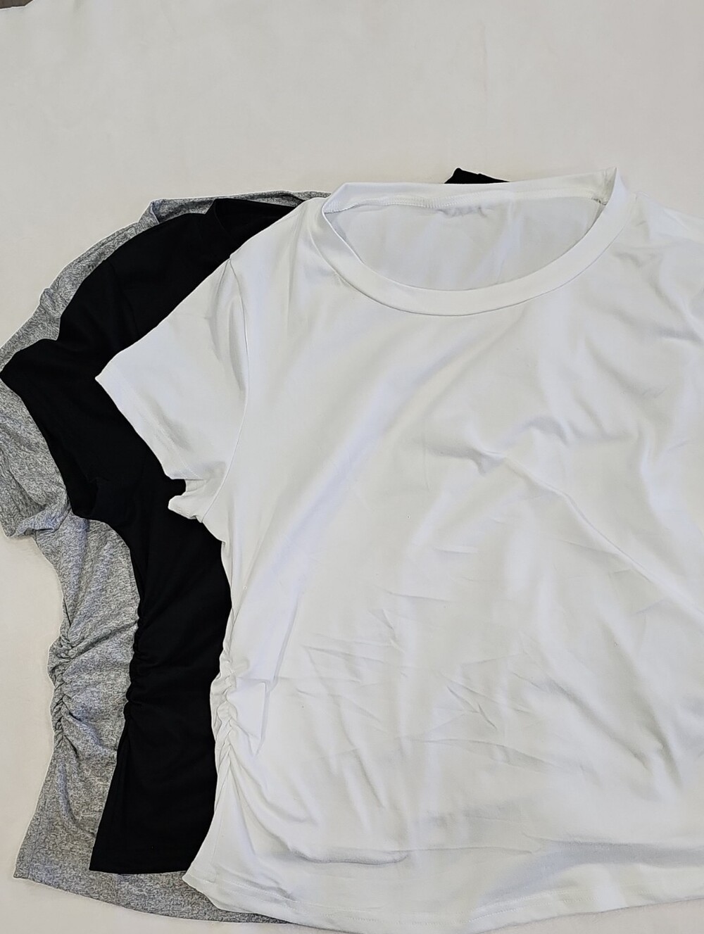 Women’s Side-Ruched Tee - White, Black & Gray